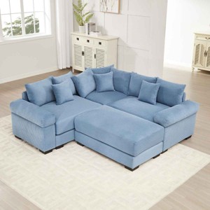 U-Shaped Oversized Sofa with Chaise and Ottoman, Modular Sectional Sofa with Armrests, Upholstered Sofa with Corduroy Cushion-Cuddlewood - 1 of 4