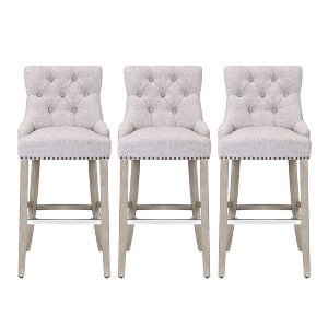 WestinTrends 29" Linen Tufted Buttons Upholstered Wingback Bar Stool (Set of 3) - 1 of 4