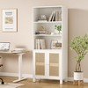 Lyngins 5-Tier Tall Bookshelves with Rattan Doors,Multi-Function Office Bookshelf,Large Wood Display Bookcases for Bedroom,Living Room - 2 of 4