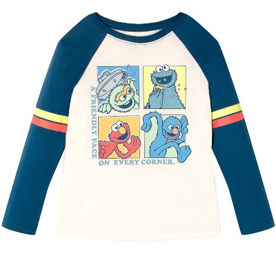 Sesame Street Little Boys 2 Pack Raglan Long Sleeve T-Shirts Beige / Teal Blue Cookie Monster 5 — фото 2
