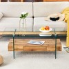 Glass Coffee Table Modern 2-Tier Center Table Cocktail Table Sofa Table Storage Side Table with Drawer, Walnut/White/Black/Natural-ModernLuxe - 3 of 4