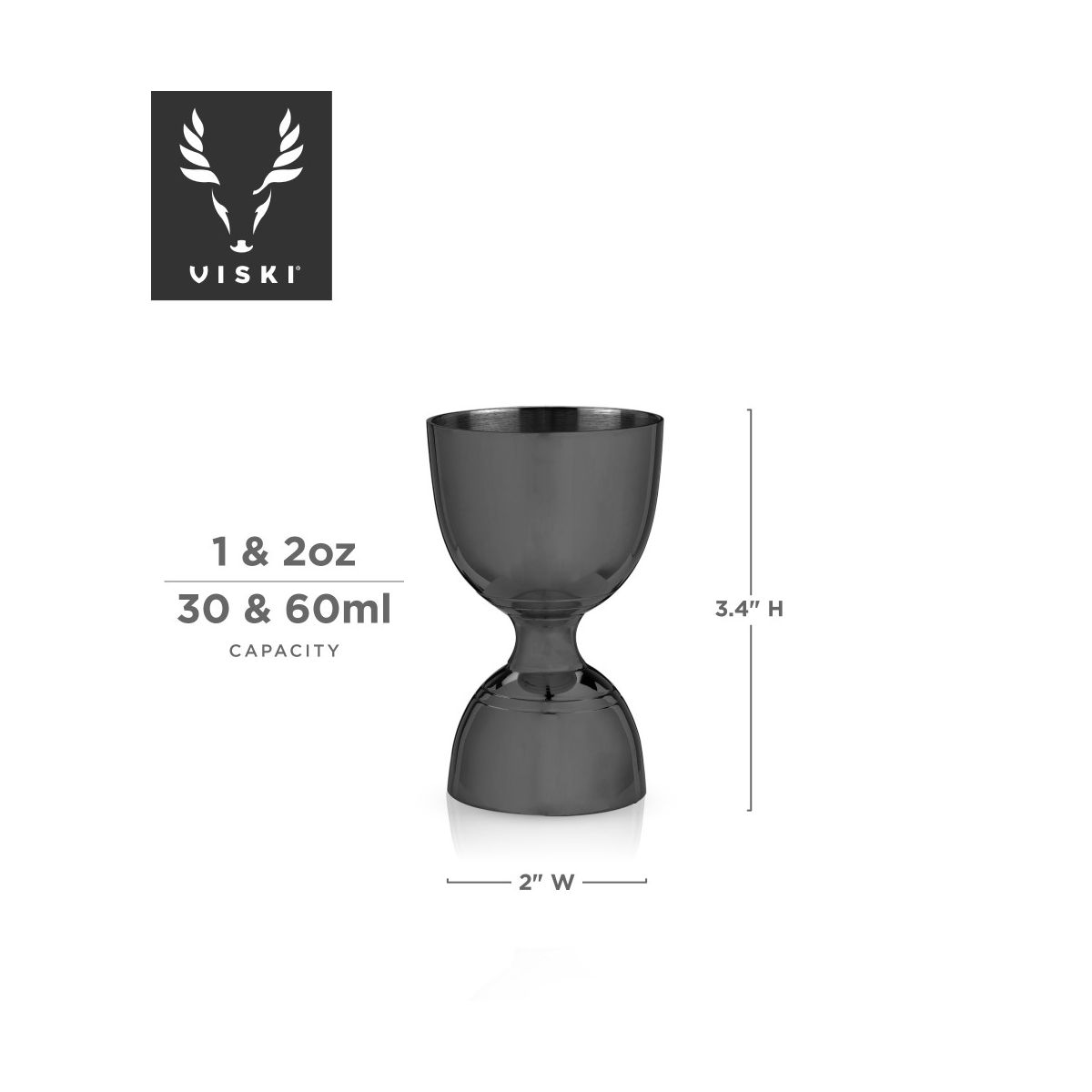 Viski Gunmetal Canterbury Double Jigger for Cocktails, Mixed Drinks, Stainless Steel, 1oz & 2oz Capacity, Home Bar Essentials, Bartender Gifts, Black - thumbnail 3