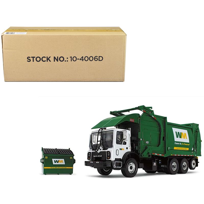 Mack TerraPro Refuse Garbage Truck w/Front End Loader and CNG Tailgate White and Green w/Bin 1/34 Diecast Model by First Gear, 1 of 6