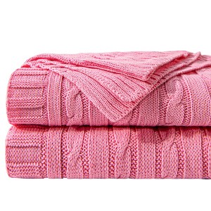 Cotton Cable Knit Blanket, Ultra-Soft Cozy Blanket for Couch & Bed Decor - NTBAY - 1 of 4