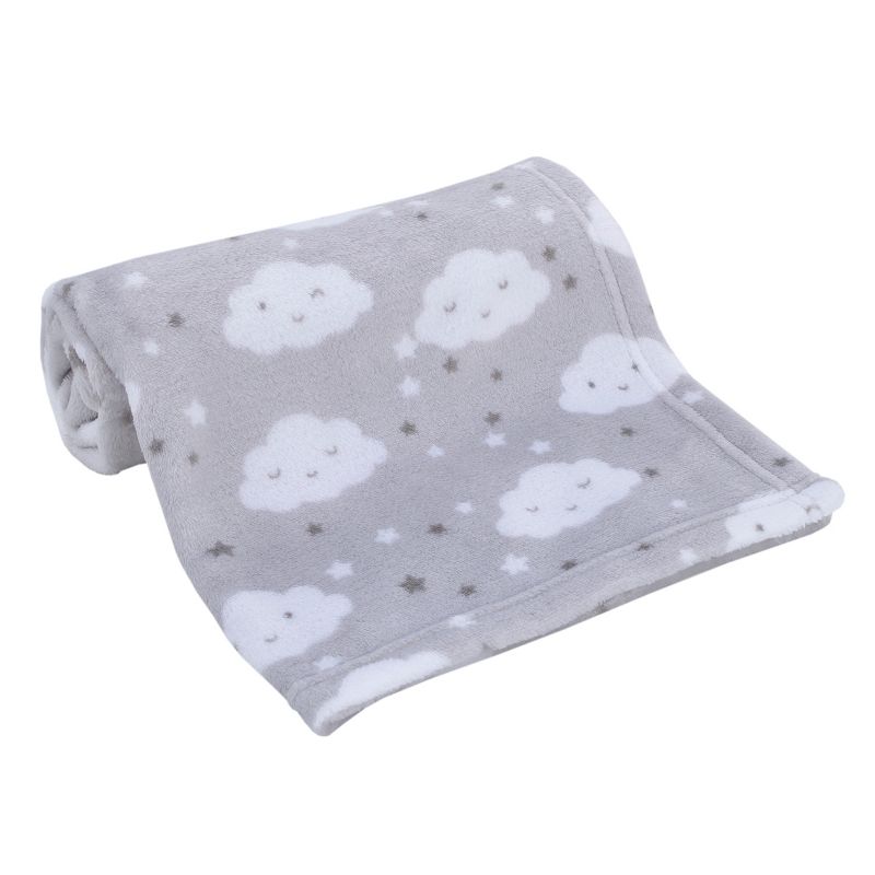 Little Love by NoJo Super Soft Gray and White Clouds and Stars Plush Baby Blanket, 1 of 4