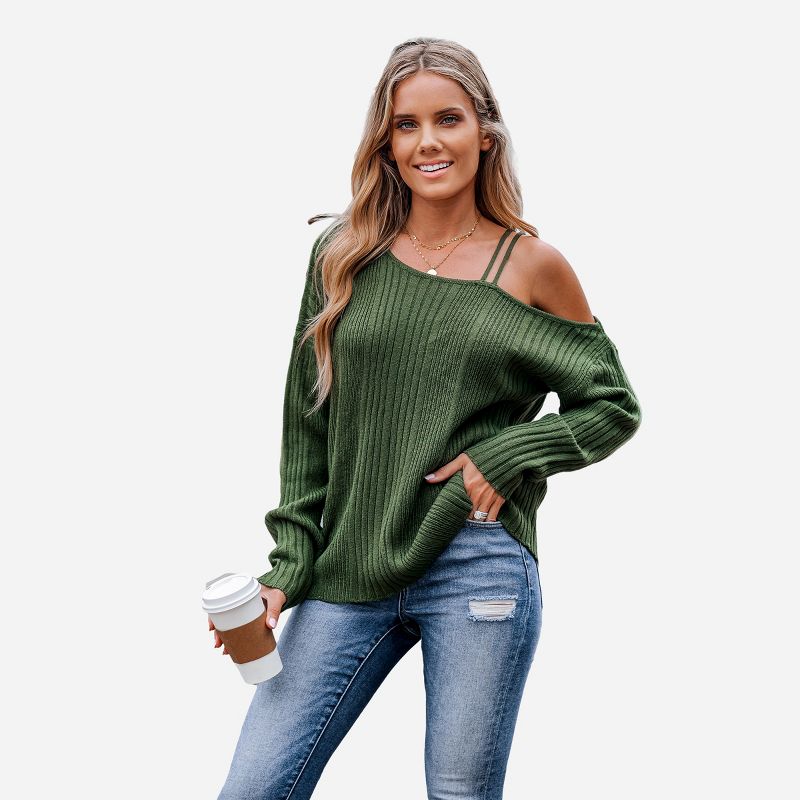 Women's Ribbed One-Shoulder Long Sleeve Sweater - Cupshe, 1 of 7