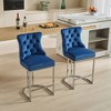 Okak Counter Bar Stools Set of 2, Modern Velvet Upholstery with Button Tufting & Rivet Trim, Brushed Nickel Metal Base for Kitchen Island - 2 of 4