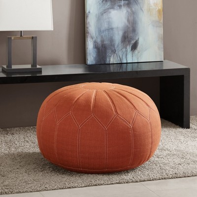 Madison Park Avery Round Pouf Ottoman Orange : Upholstered Footrest, Modern Polyester Fabric, No Assembly Required