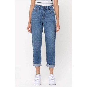 Women's High Rise Double Rolled Cuff Mom Jeans - CELLO - 1 of 3