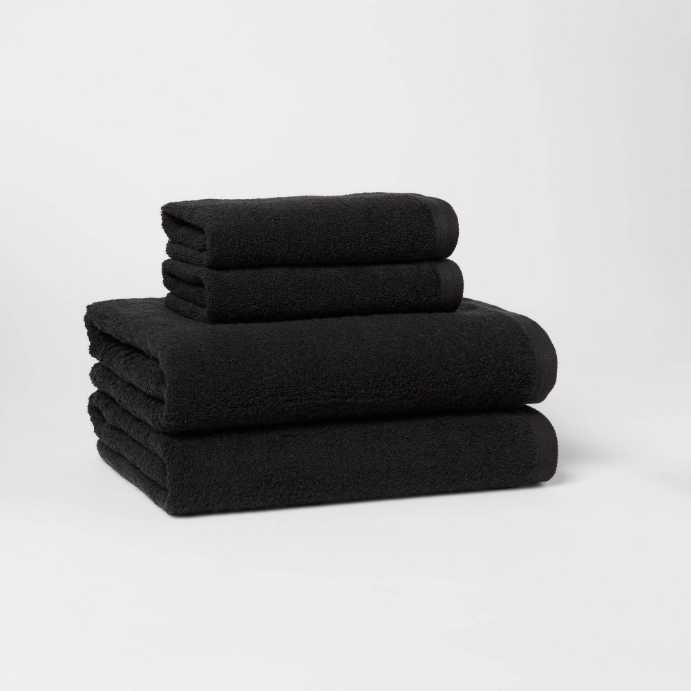 Photos - Towel 4pk Antimicrobial Assorted Bath and Hand  Set Black - Room Essentials