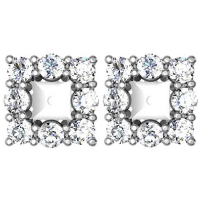 Pompeii3 7/8ct Diamond Halo Earring Princess Cut Studs Jackets 14K (2.5-3.5mm)