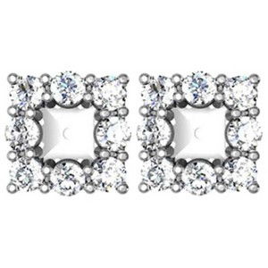 Pompeii3 7/8ct Diamond Halo Earring Princess Cut Studs Jackets 14K (2.5-3.5mm) - 1 of 4