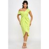 Slickblue Women's Off Shoulder Twist Front Midi Dress, Tulip Skirt, Party Dress, Lime, Size S-L - 2 of 4