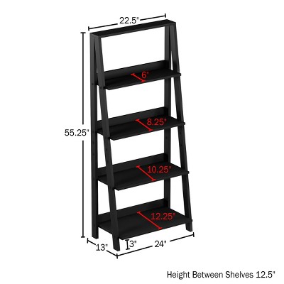 Black 4-Tier Adjustable Wood Ladder Bookshelf