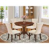 HomeStock 5-Piece Round Mahogany Finish Solid Wood Top Dining Table with 4 Upholstered Chairs - 2 of 4