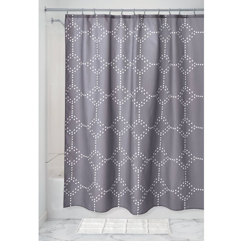 iDESIGN Geometric Fabric Dotted Shower Curtain Water Resistant Shower Curtain Charcoal, 2 of 8