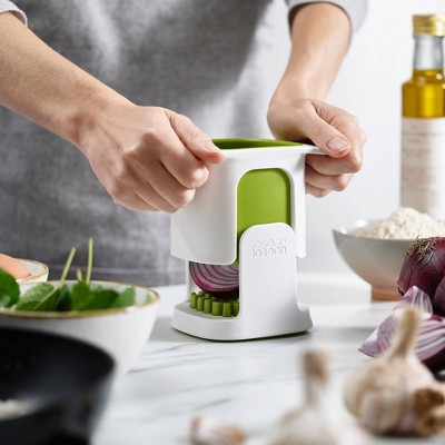 White and Green Box-Shaped Vegetable Chopper with Stainless Steel Blades