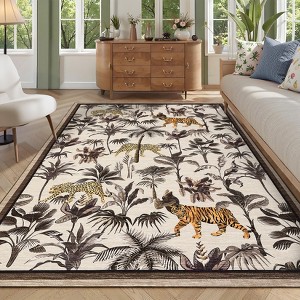 Washable Rug Tiger Rug Tropical Jungle Plant Area Rug - 1 of 4