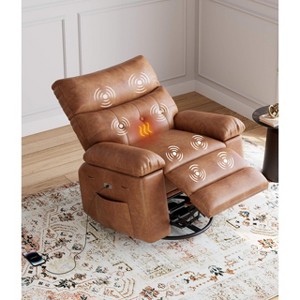 GustoWave Power Rocker Swivel Recliner Chair - Heat and Massage, Adjustable Electric Recliner Ergonomic PU Leather Single Sofa - 1 of 4