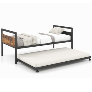 Infans Twin Metal Daybed with Trundle Lockable Wheels Heavy Duty Metal Slats Support - 1 of 4