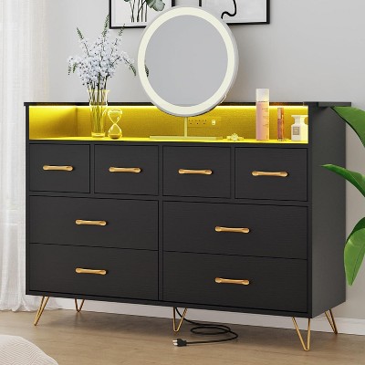 8 Drawers Dresser with LED Light and Charging Station for Bedroom