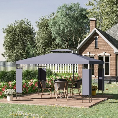 Gray 13' x 10' Steel Frame Patio Gazebo with Double Vented Roof