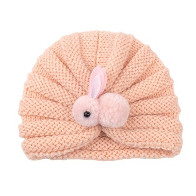 MyKids-USA Newborn Baby Solid Color Rabbit Patched Design Wool Knitting Tire Caps