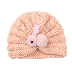 MyKids-USA Newborn Baby Solid Color Rabbit Patched Design Wool Knitting Tire Caps - 1 of 2