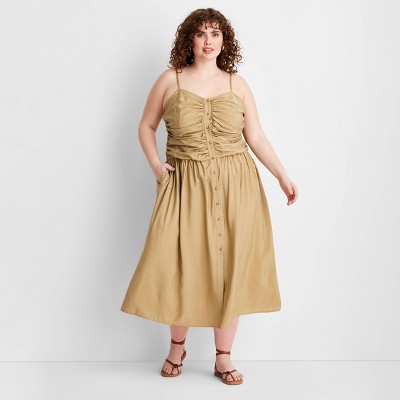 Women's Ruched Midi Tank Dress - Future Collective Khaki 4X