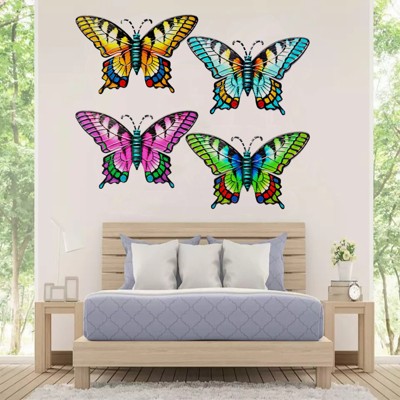 4pcs Hanging Butterflies Wall Sculpture,Multipurpose Colorful Wall Decor For Garden Yard Decoration