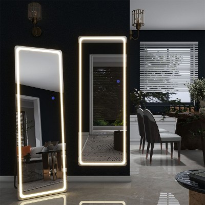 PexFix 16 in. W x 63 in. H Modern Full Length Rectangular Frameless Mirror With Rounded Corner in Silver