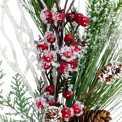 Festive Tabletop Christmas Spray with Red Berries and Pine Cones