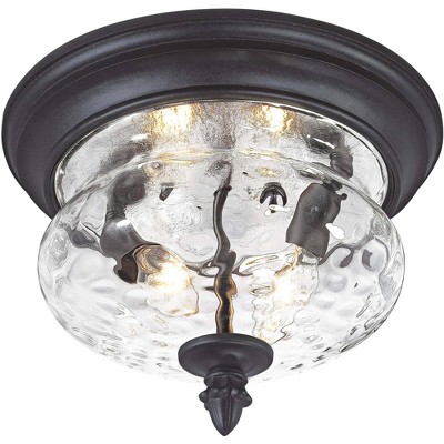 Minka Lavery Industrial Outdoor Ceiling Light Fixture Black Damp Rated 8 1/2" Clear Hammered Glass for Post Exterior Porch Patio