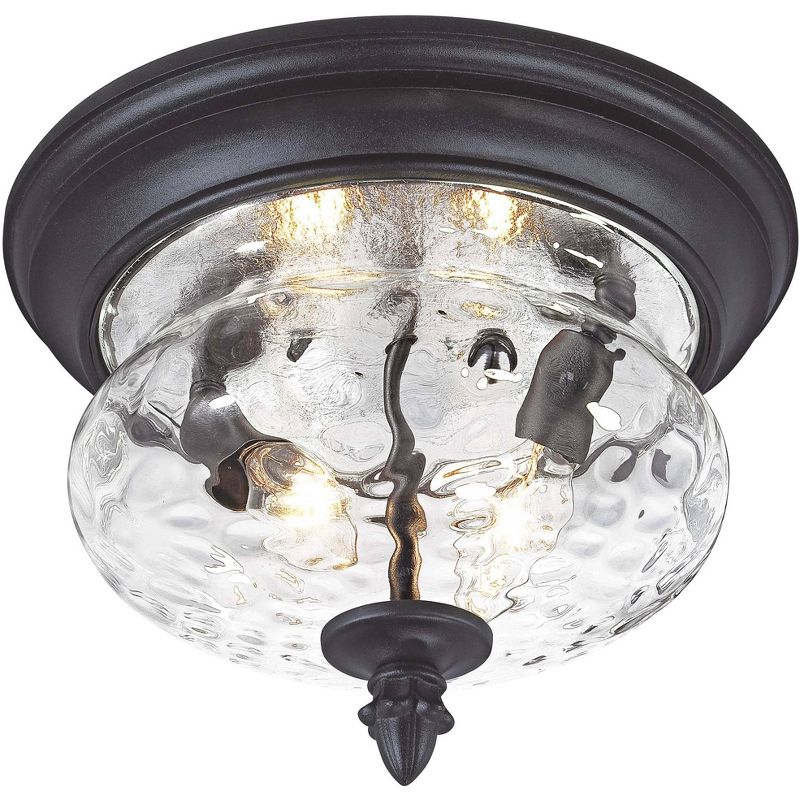 Minka Lavery Industrial Outdoor Ceiling Light Fixture Black Damp Rated 8 1/2" Clear Hammered Glass for Post Exterior Porch Patio, 1 of 3