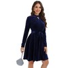 Women's Retro Velvet Long Sleeve dress With Belt Cocktail Party Dress - 3 of 4