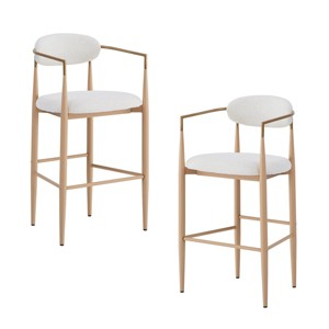 Bar Height Bar Stools Set of 2 with Backs and Iron Legs,Beige Boucle Bar Stools for Kitchen Island, Bar Stools for Home or Breakfast Bar-Koiai - 1 of 4