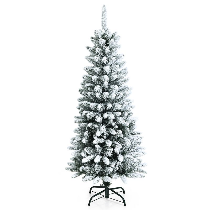 4.5ft Snow-Flocked Hinged Artificial Christmas Pencil Tree w/ 373 Mixed Tips, 1 of 11