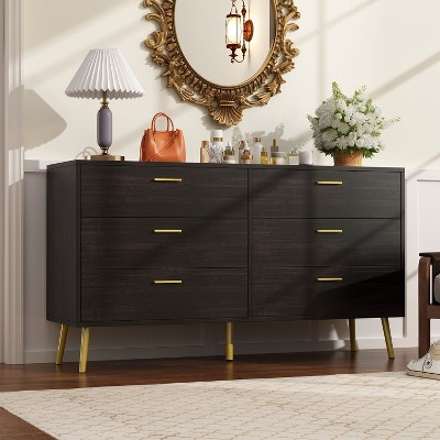 Famapy 6-Drawer Modern Dresser with Gold Accents,Chest Of Drawers Cabinet,Stylish for Bedroom & Living Room Organization