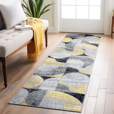 Yellow and Gray Geometric Design Runner Rug 2' x 7'