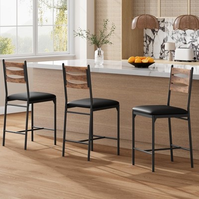 Bar Stools Set of 2/4, Faux Leather Bar Chair with Back, Thick Cushion, Upholstered Counter Height Bar Stools with Footrest for Kitchen Island