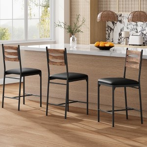 Bar Stools Set of 2/4, Faux Leather Bar Chair with Back, Thick Cushion, Upholstered Counter Height Bar Stools with Footrest for Kitchen Island - 1 of 4