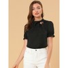 INSPIRE CHIC Women's Bow Tie Neck Solid Color Elastic Cuffs Elegant Office Short Sleeve Blouse - 2 of 4