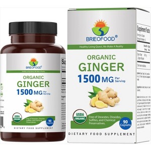 Brieofood Organic Ginger 1500mg, 45 Servings, Vegetarian, Gluten Free, 90 Vegetarian Tablets - 1 of 4