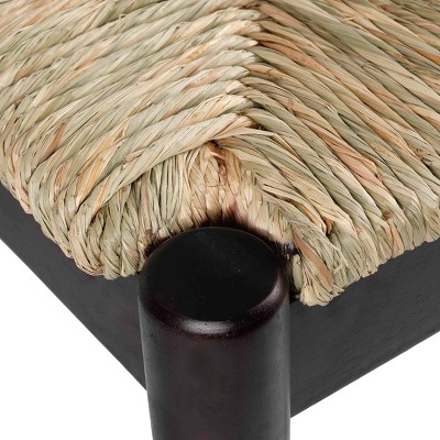 Black Acacia Wood Bench with Woven Seagrass Top