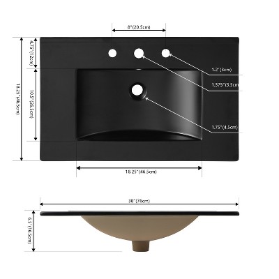 Ancillary 30" Black Ceramic Rectangular Single Sink Vanity Top