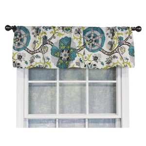 RLF Home Floribunda Tailored 100% Cotton with Fully Lined 3" Rod Pocket Valnance for Windows 50" x 14" Turquoise - 1 of 4