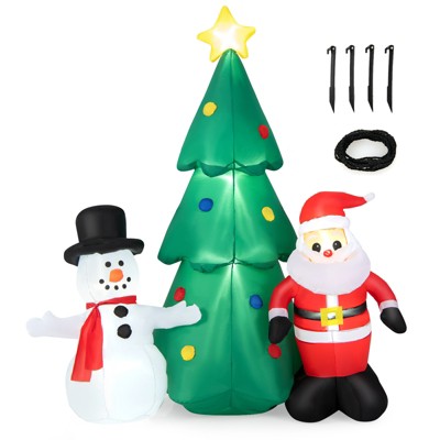Tangkula 6FT Tall Christmas Inflatables Tree with Santa Claus & Snowman Blow Up Christmas Tree Outdoor Decoration Lighted Xmas Holiday Party Decor