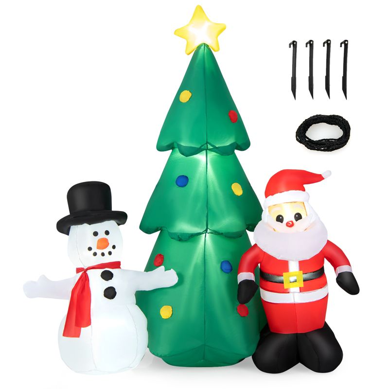 Tangkula 6FT Tall Christmas Inflatables Tree with Santa Claus & Snowman Blow Up Christmas Tree Outdoor Decoration Lighted Xmas Holiday Party Decor, 1 of 10