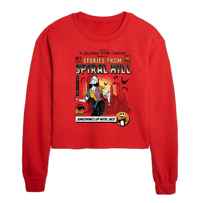 Disney The Nightmare Before Christmas Cropped Long Sleeve Crew Neck Sweatshirt - Red - X-Large