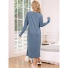 cheibear Women's Knit Scoop Neck Front Half Length Button Down Long Sleeve Nightgown - 4 of 4
